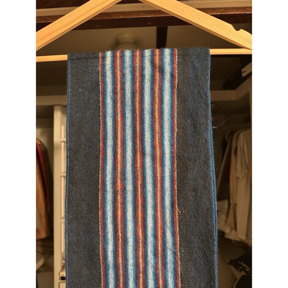 Vintage Soft Brushed Acrylic Stripe Fringe Scarf | Retro Navy Blue & Rust Plaid - Picture 3 of 5